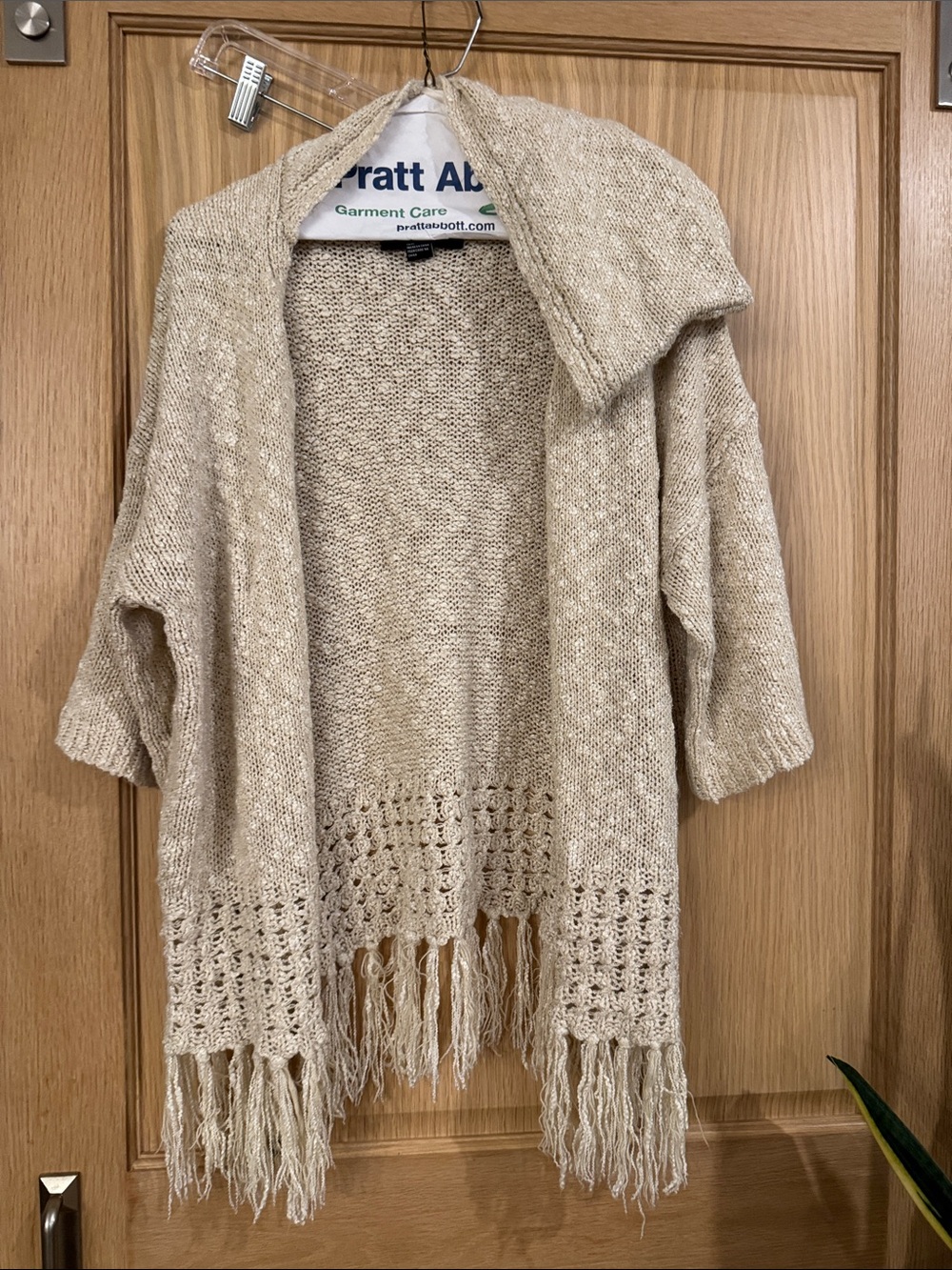 Forever 21 Beige Open-Front Fringe Knit Cardigan